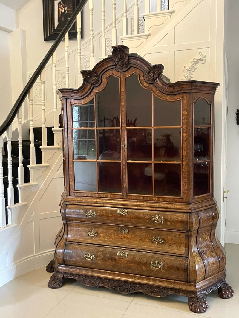 Antique 18th Century Quality Dutch Marquetry Inlaid Burr Walnut Display Cabinet - Image 2